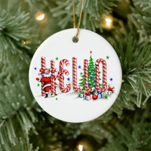 Santa Clause Candy Canes Hallo Weihnachtskunst Keramik Ornament