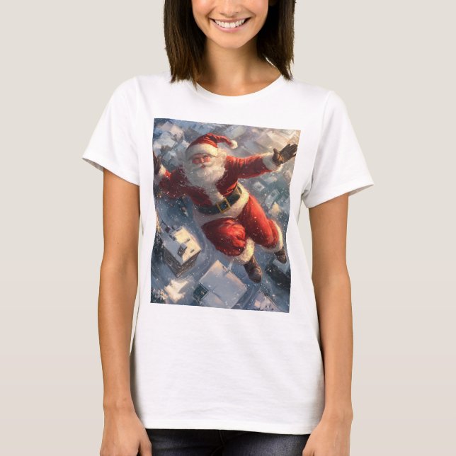Santa Clause fliegen (frohe Weihnachten) T-Shirt (Vorderseite)