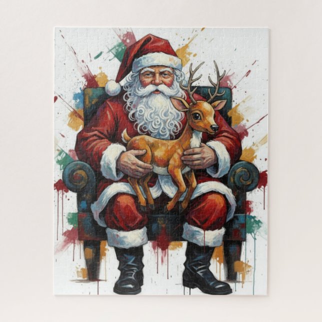  Santa Clause Holding  Baby Reindeer  Puzzle (Vertikal)