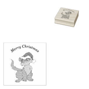 Santa Clause Katze mit einem roten Santa 2x2 Gummistempel