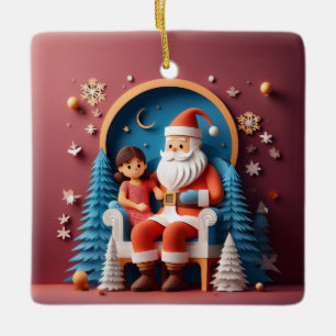Santa Clause Layered Paper Christmas Tree Keramikornament