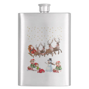 Santa Clause mit Rentieren, die seinen Schlitten z Flachmann