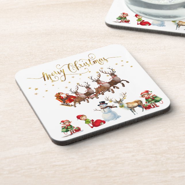 Santa Clause mit Rentieren, die seinen Schlitten z Getränkeuntersetzer (Linke Seite)