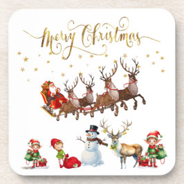 Santa Clause mit Rentieren, die seinen Schlitten z Getränkeuntersetzer