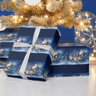 Santa Clause mit RentierSchlittenlandschaft Geschenkpapier
