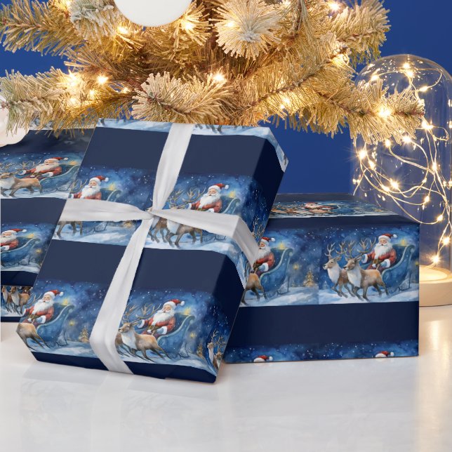 Santa Clause mit RentierSchlittenlandschaft Geschenkpapier (Feiertage)