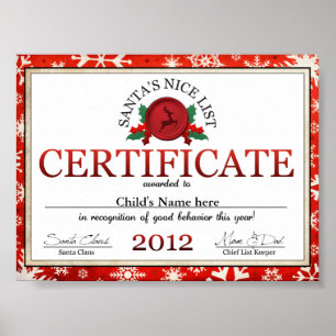 Santa Clause Nice List Kinderzeugnis Poster