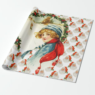 SANTA CLAUSE & RETRO CHRISTMAS GIFT WRAPPING GESCHENKPAPIER