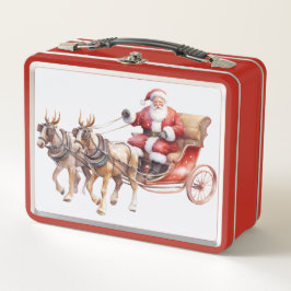 Santa Clause with horses wearing reindeer antlers Metall Brotdose