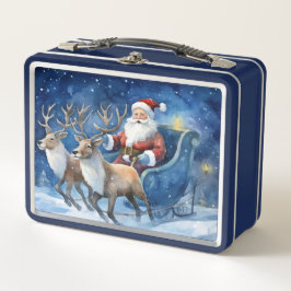 Santa Clause with reindeer sleigh snowy landscape Metall Brotdose
