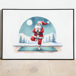 Santa Clause Yoga Workout Wasserfarbe Poster