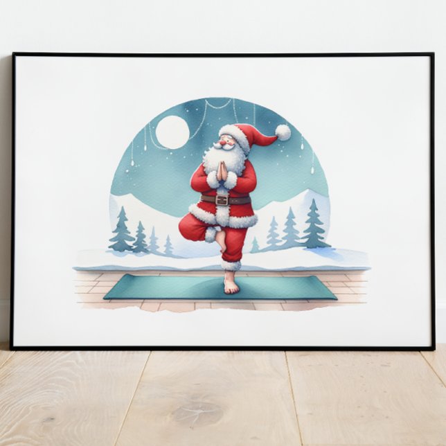 Santa Clause Yoga Workout Wasserfarbe Poster (Von Creator hochgeladen)