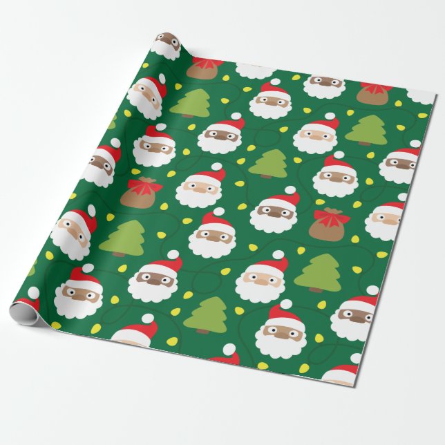 Santa Clauses Muster Geschenkpapier (Ungerollt)