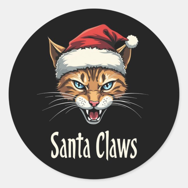 Santa Claws Angry Cat Christmas - Funny Christmas Runder Aufkleber (Vorderseite)
