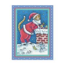 SANTA CLAWS CAT AUF ROOFTOP BRINGT GIFTS, FUNNY