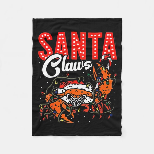 Santa Claws Christmas Funny Crab Lights Holiday Ca Fleecedecke (Vorderseite)