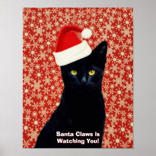 Santa "Claws" Claus Lustiger Schwarzer-Katzen-Post Poster