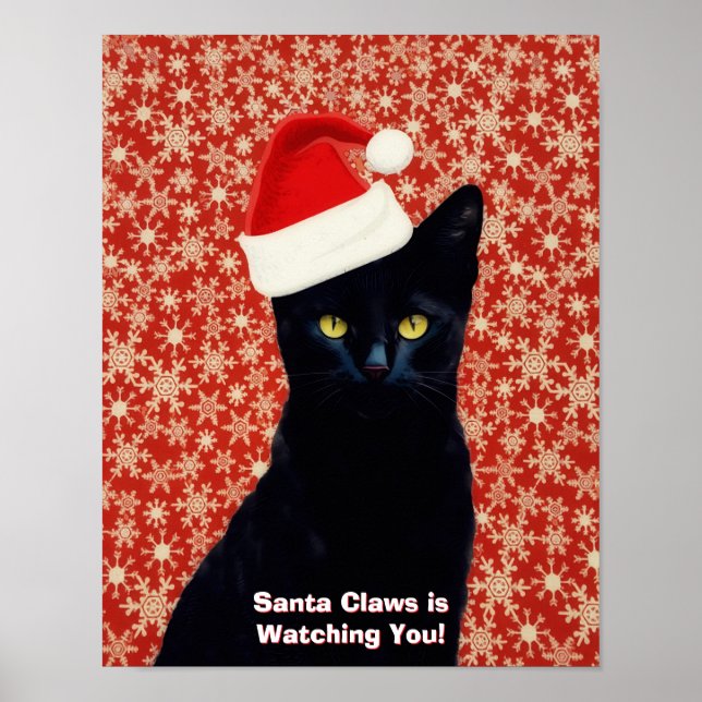 Santa "Claws" Claus Lustiger Schwarzer-Katzen-Post Poster (Vorne)