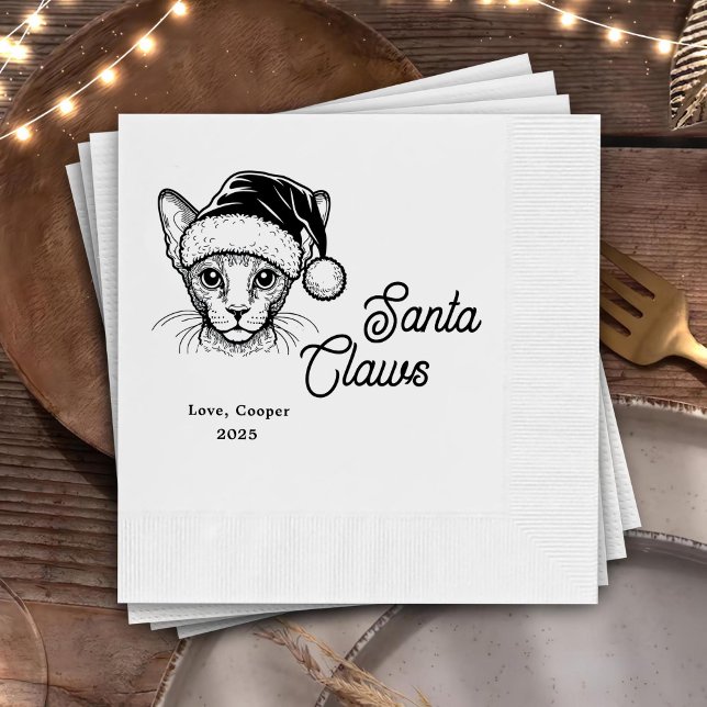 Santa Claws Custom Cat Gezeichnet Hochzeit Serviette (Von Creator hochgeladen)