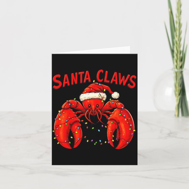 Santa Claws Funny Christmas Lobster With Lights  Karte (Vorderseite)