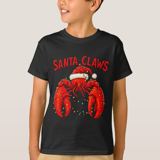 Santa Claws Funny Christmas Lobster With Lights  T-Shirt (Vorderseite)