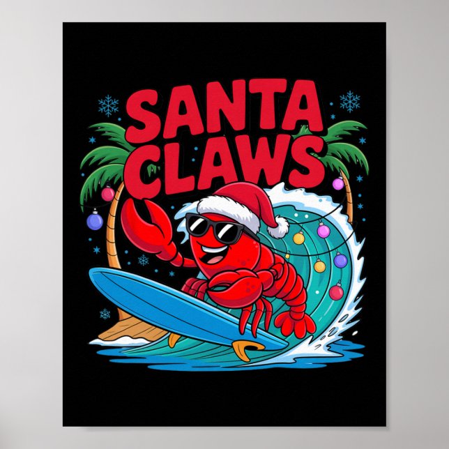 Santa Claws Lustiger Weihnachtshummer mit Palme Poster (Vorne)