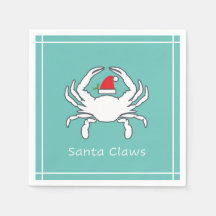 Santa Claws Nautic Holiday Napkin Seafoam