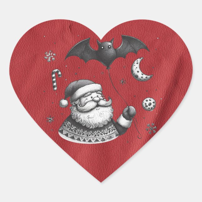 Santa Claws Red Herz-Aufkleber (Vorderseite)