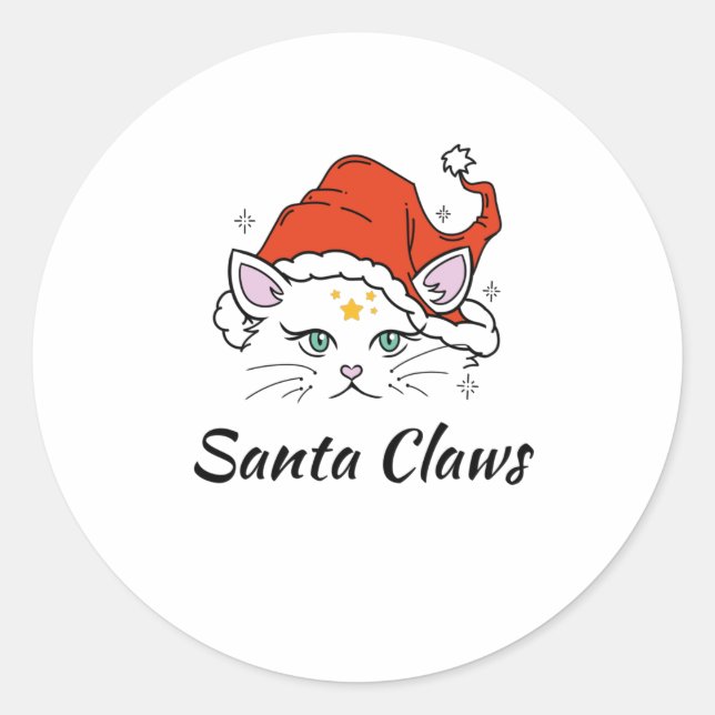 Santa Claws - White Christmas Cat Runder Aufkleber (Vorderseite)