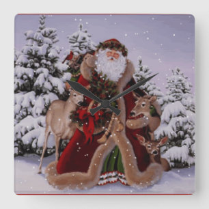 santa clock quadratische wanduhr