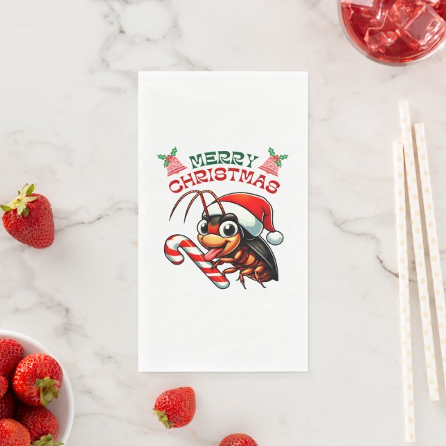 Santa Cockroach Cartoon Weihnachts Candy Cane Serviette (Beispiel)