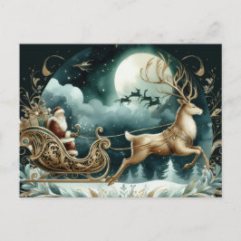 Santa coming on a deer sleight Golden Postkarte