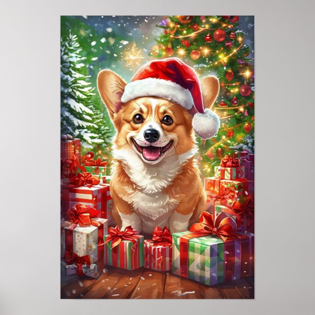 Santa Corgi Christmas Canvas Wall Art Poster (Vorne)