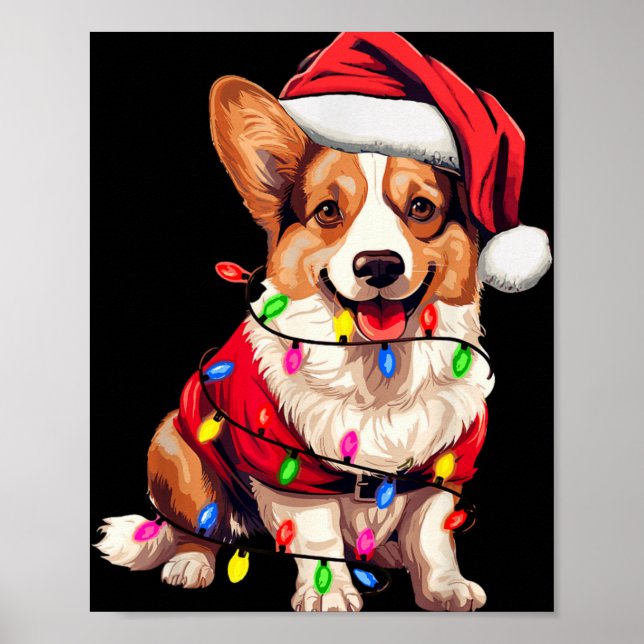 Santa Corgi Dog Christmas Lights Xmas Pajama Dog L Poster (Vorne)