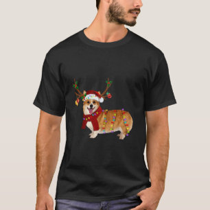 Santa Corgi Reindeer Light Weihnachten T-Shirt