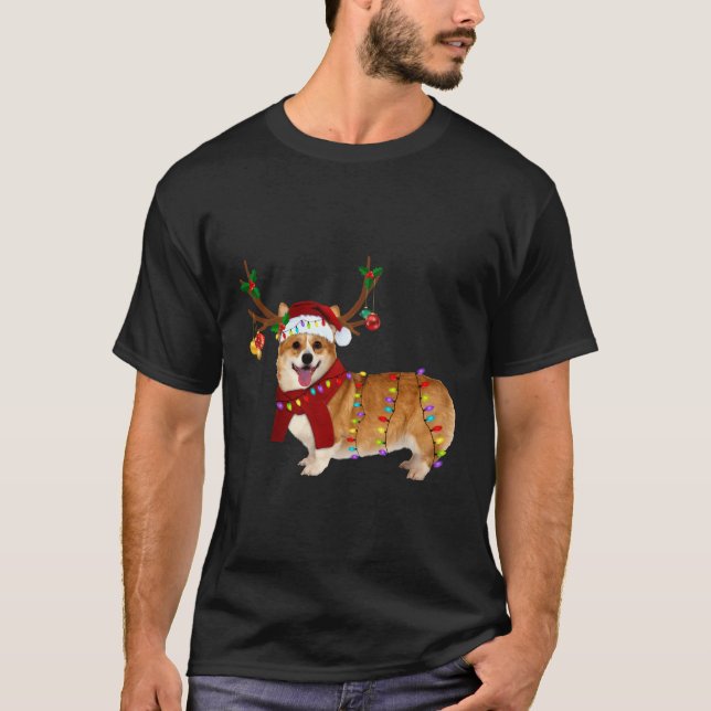 Santa Corgi Rentier Weihnachtsgeschenke T-Shirt (Vorderseite)