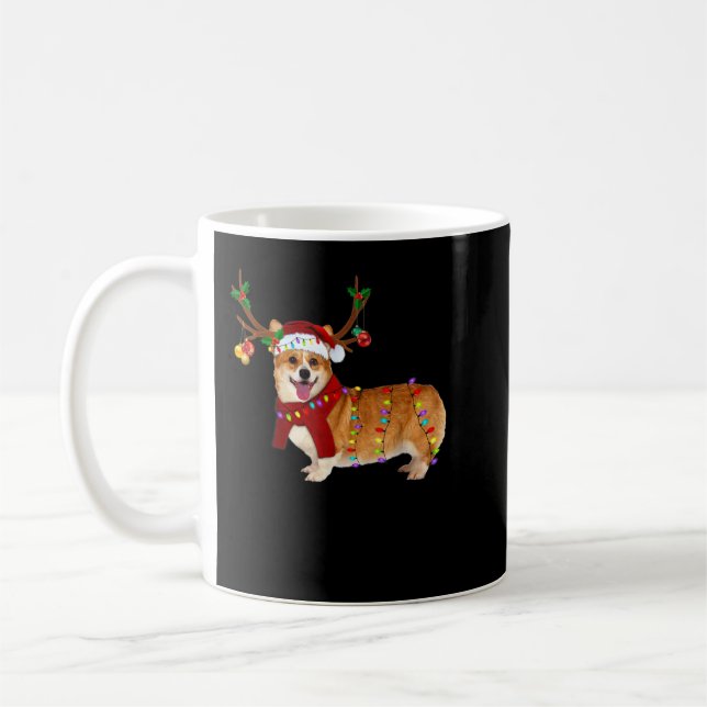 Santa Corgi Rentiere Licht Weihnachten Kaffeetasse (Links)