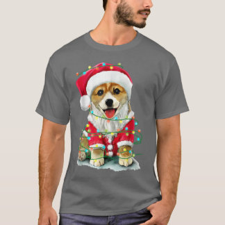 Santa Corgi Weihnachtsbaumleuchten T-Shirt