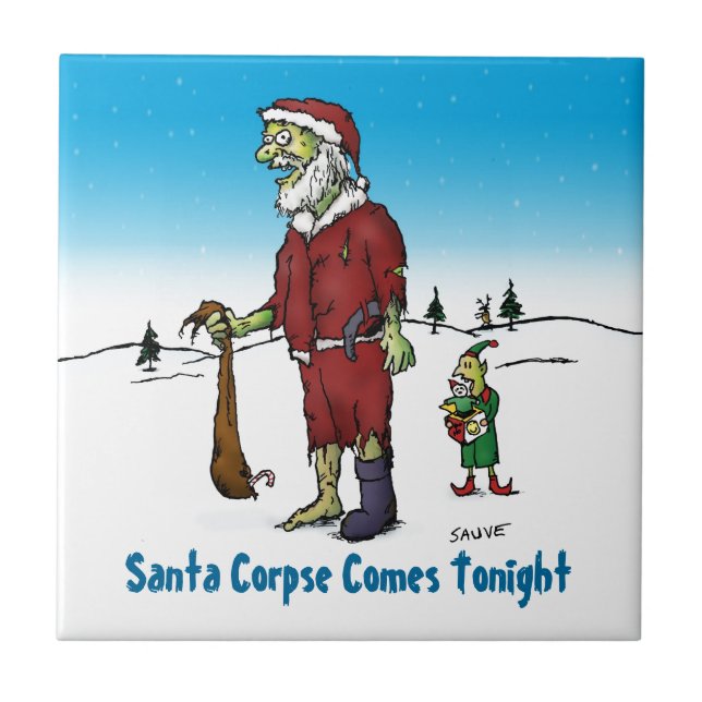 Santa Corpse Funny Zombie Cartoon Fliese (Vorderseite)