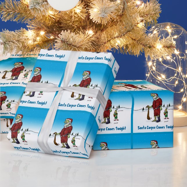 Santa Corpse Funny Zombie Cartoon Wrapping Paper Geschenkpapier (Feiertage)