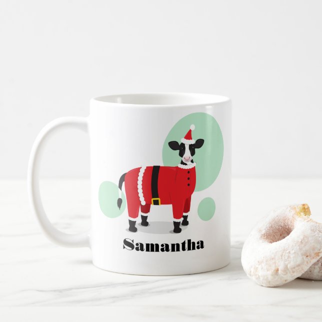 Santa Cow Name Weihnachten Kaffeetasse (Mit Donut)