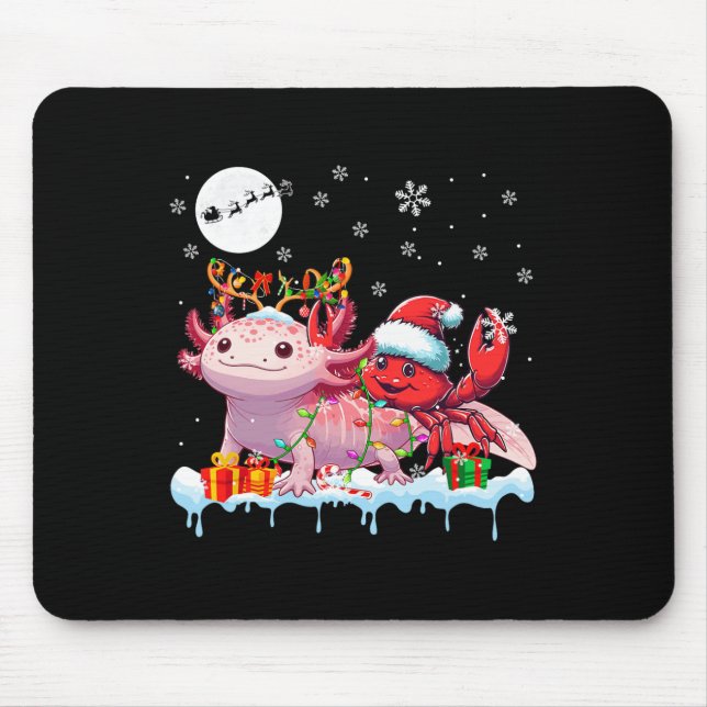 Santa Crab Riding Axolotl Rentierfisch Weihnachtss Mousepad (Vorne)