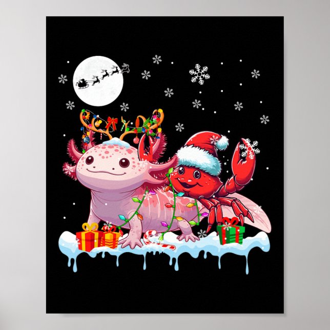 Santa Crab Riding Axolotl Rentierfisch Weihnachtss Poster (Vorne)