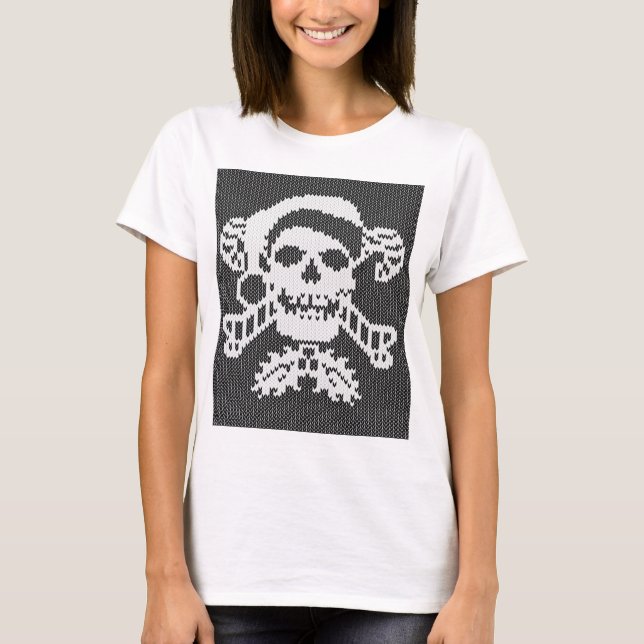 Santa Crossbones Skull in Ugly Sweater Style T-Shirt (Vorderseite)