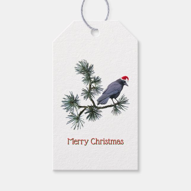 Santa Crow Pine Gift Tags Geschenkanhänger (Vorderseite)