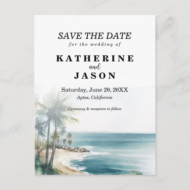 Santa Cruz Aptos Beach Wasserfarbenhochzeit Postkarte (Vorderseite)