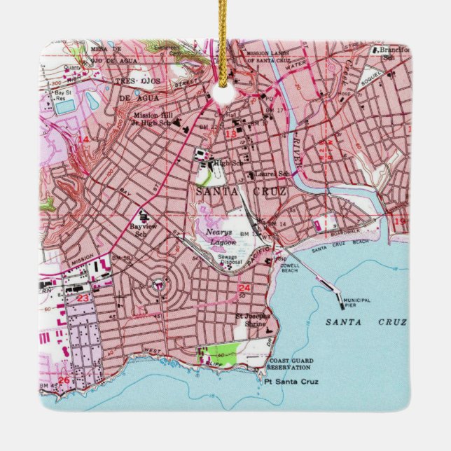 Santa Cruz CA 1955 Karte Keramikornament (Rückseite)