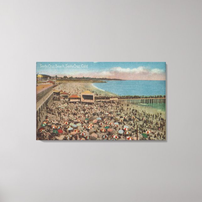 Santa Cruz, CA - Beach Szene voller Menschen Leinwanddruck (Vorderseite)
