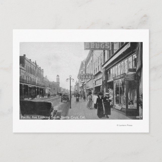 Santa Cruz, CA - Pacific Avenue Looking Postkarte (Vorderseite)