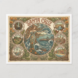 Santa Cruz California Art‑Nouveau Coast Postkarte